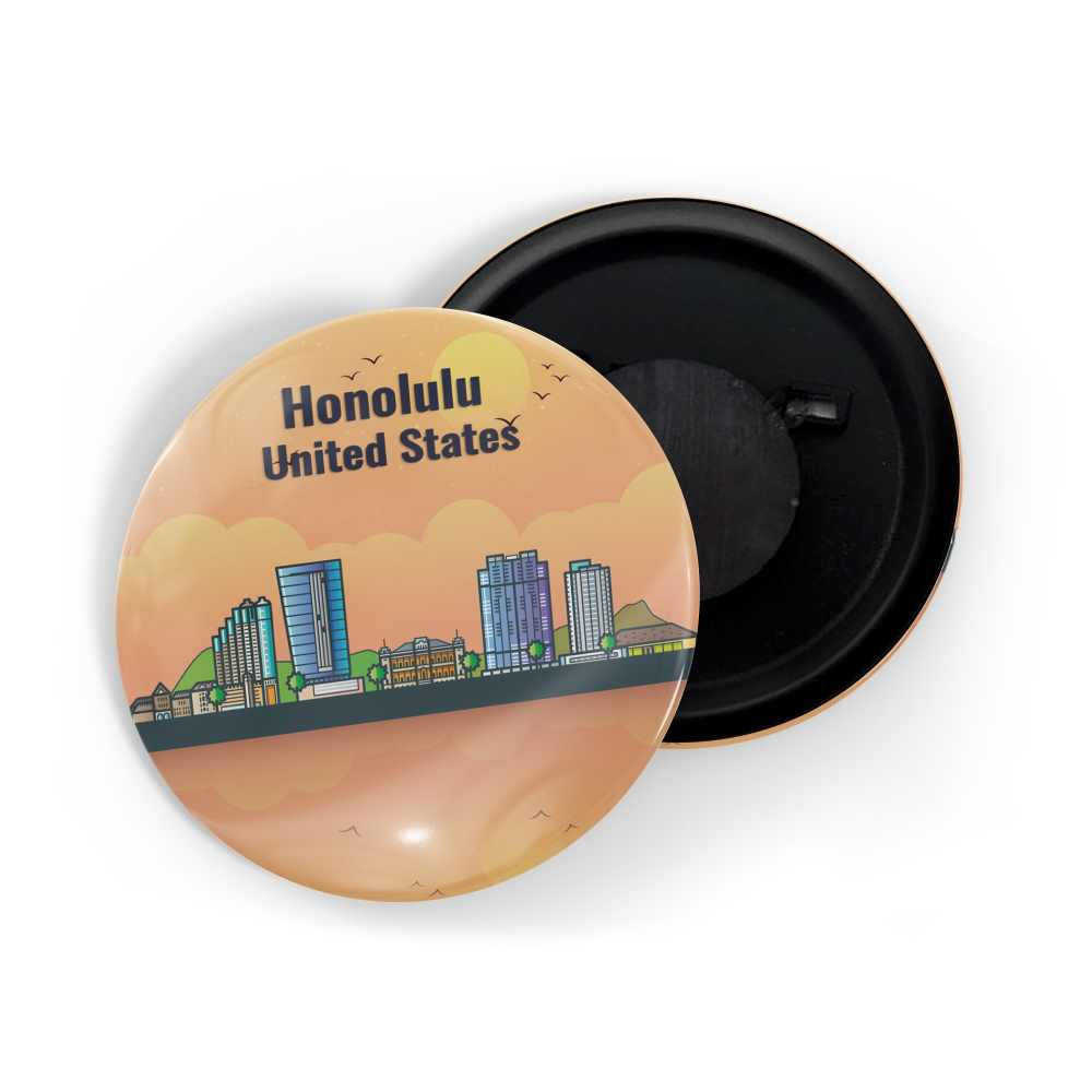 dhcrafts Fridge Magnet Orange Honolulu United States Glossy Finish Design Pack of 1 (58mm)